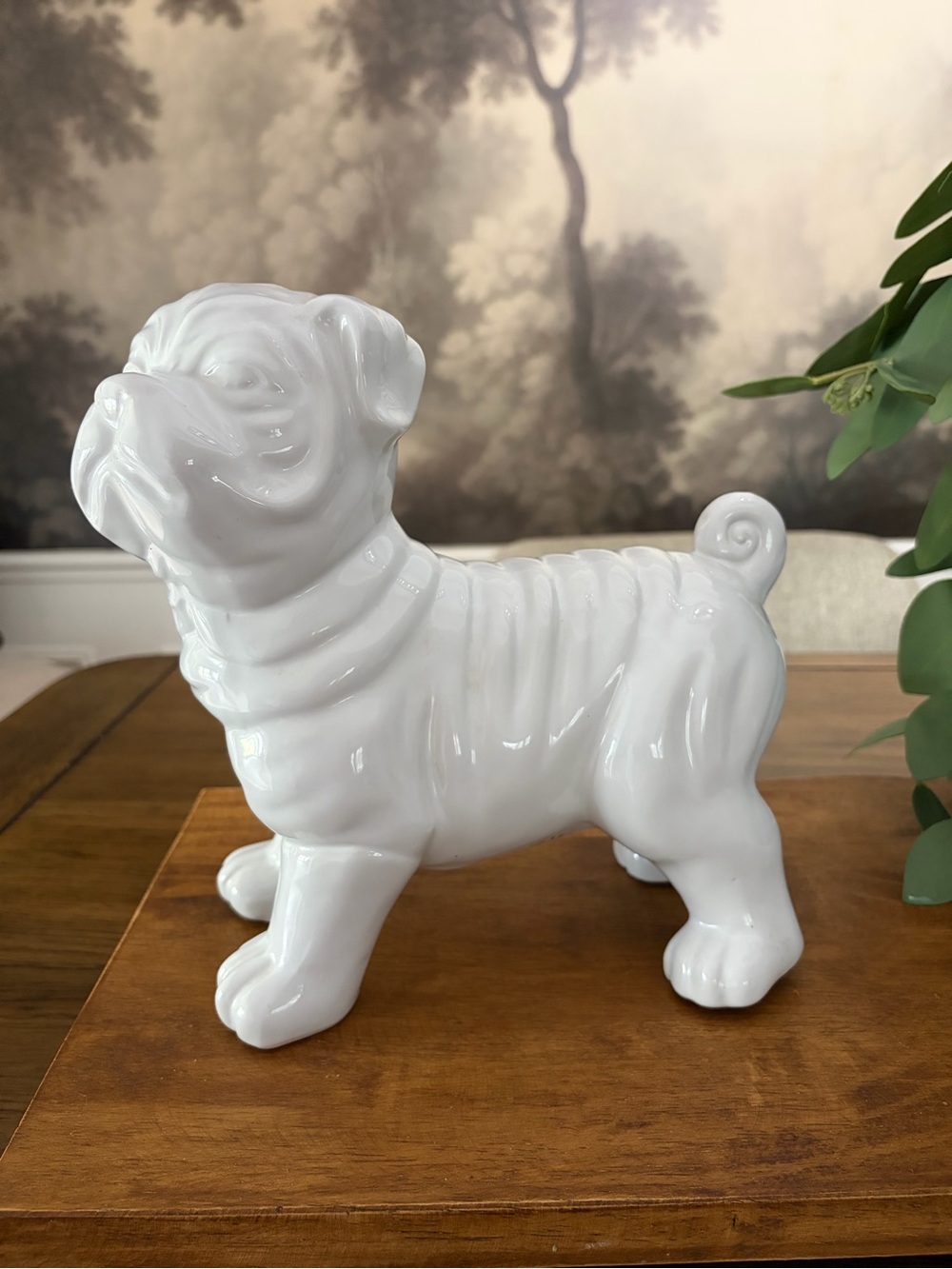 APROPOS Home Collection White Ceramic Pug Dog Figurine Glossy Decor